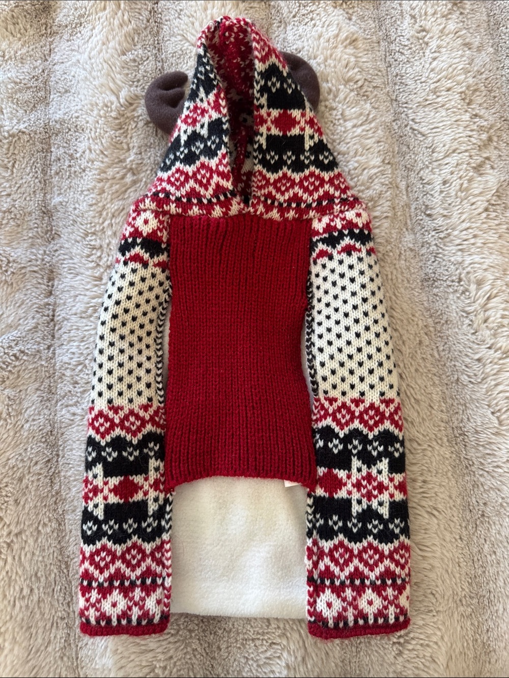 Red Fair Isle Knit Dog Hoodie with Hood